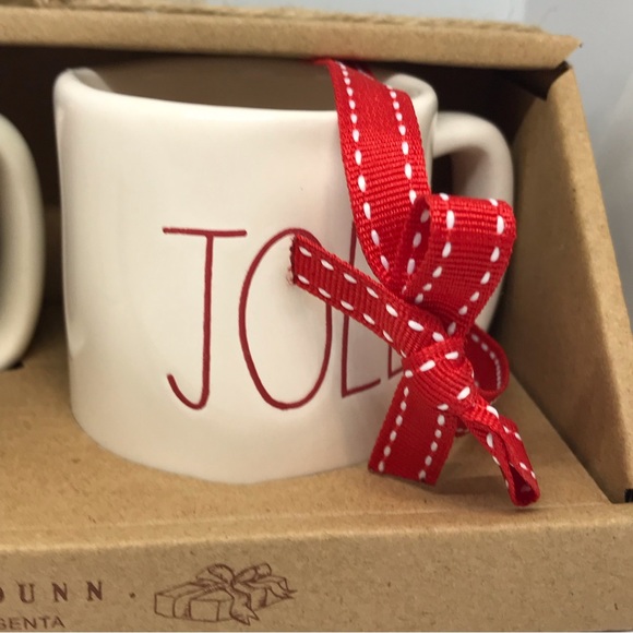 Rae Dunn Holly Jolly Ceramic Mini Mug Holiday Ornaments by Magenta Set of 2 NEW - Picture 3 of 7